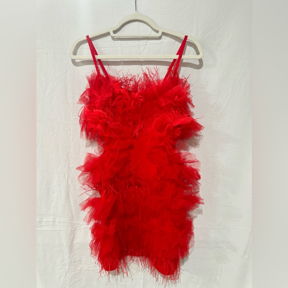 Red Tulle Cut Out Mini Dress (L)